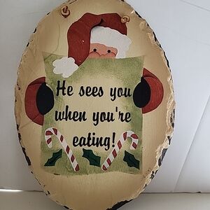 Santa Claus Holiday Slate Plaque Handpainted Artist Signed Vintage